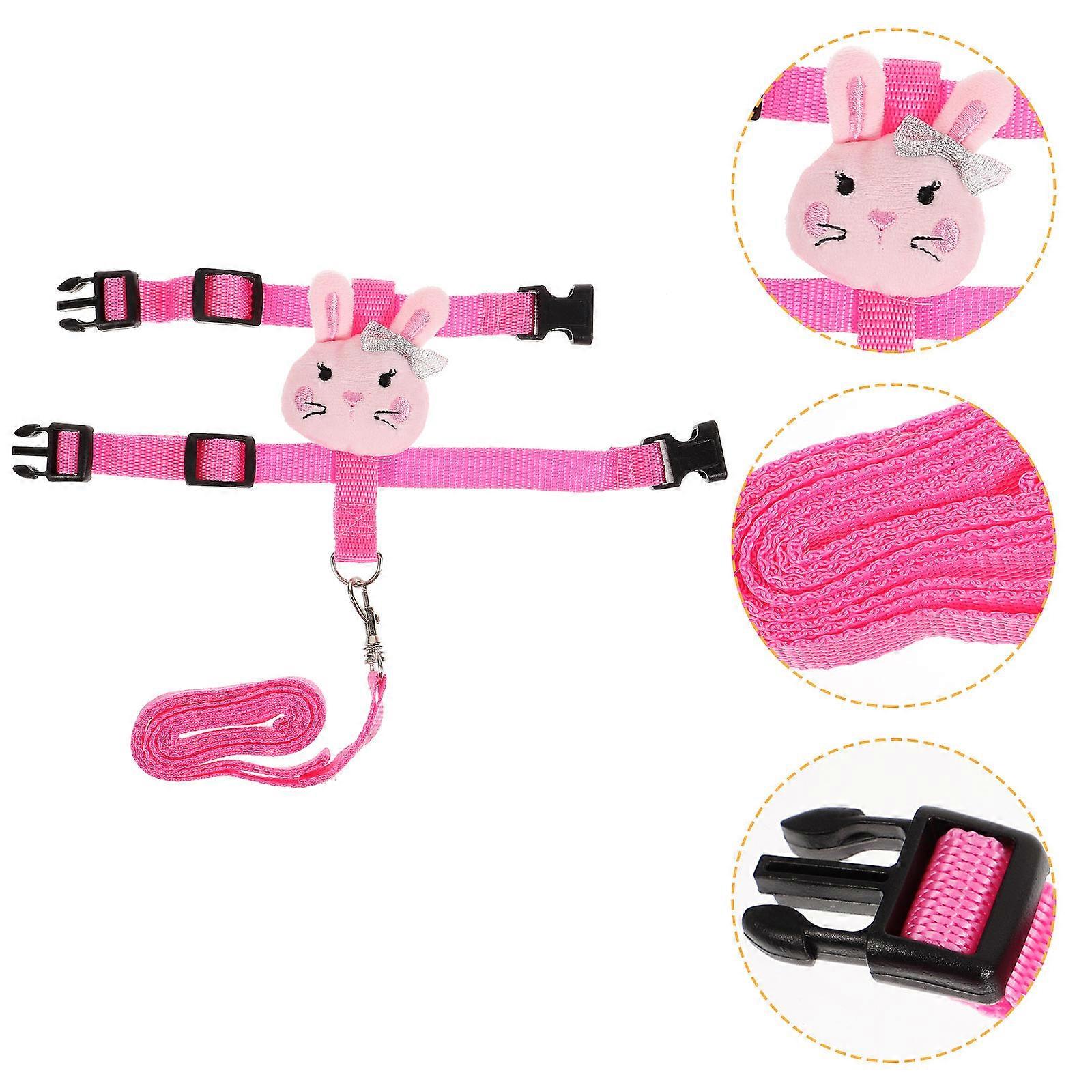 Comfortable Rabbit Harness and Leash for Running 3Sets Pink Polyester
