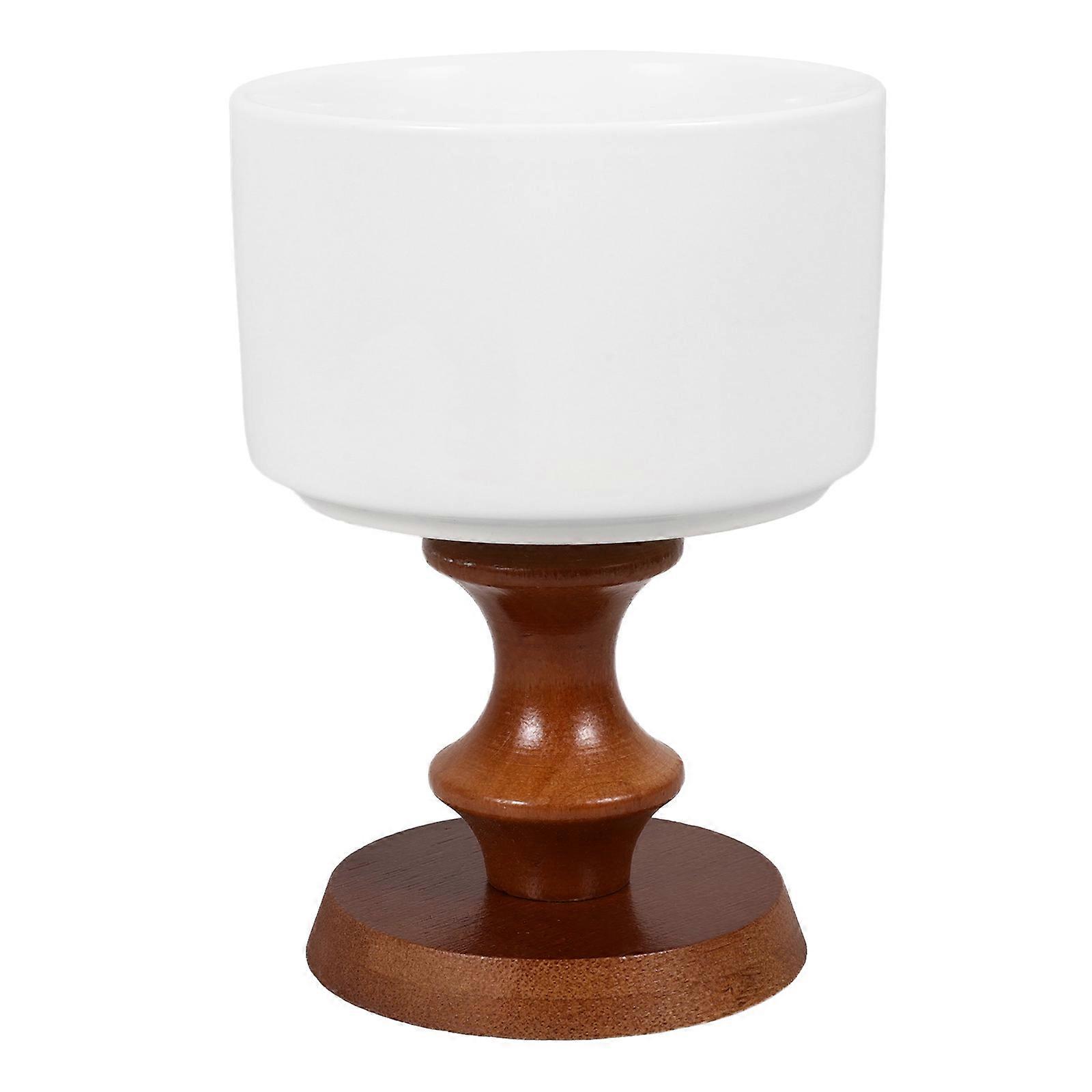 Light Brown Ceramic Ice Cream Cup Goblet for Kitchen Use with Wood Material