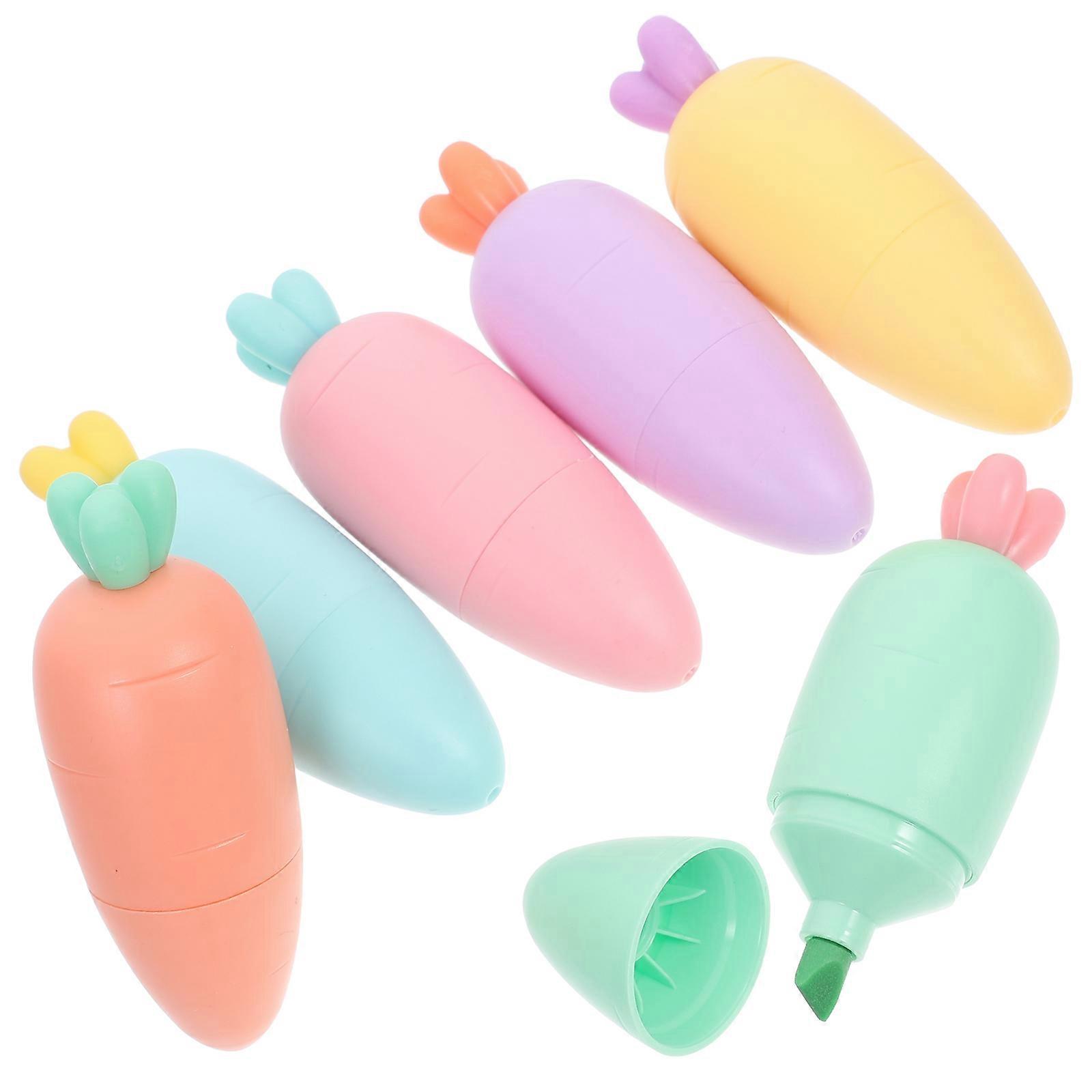 Fluorescent Highlighters Pastel Colors for Marking 6Pcs Carrot Shape Assorted Colors