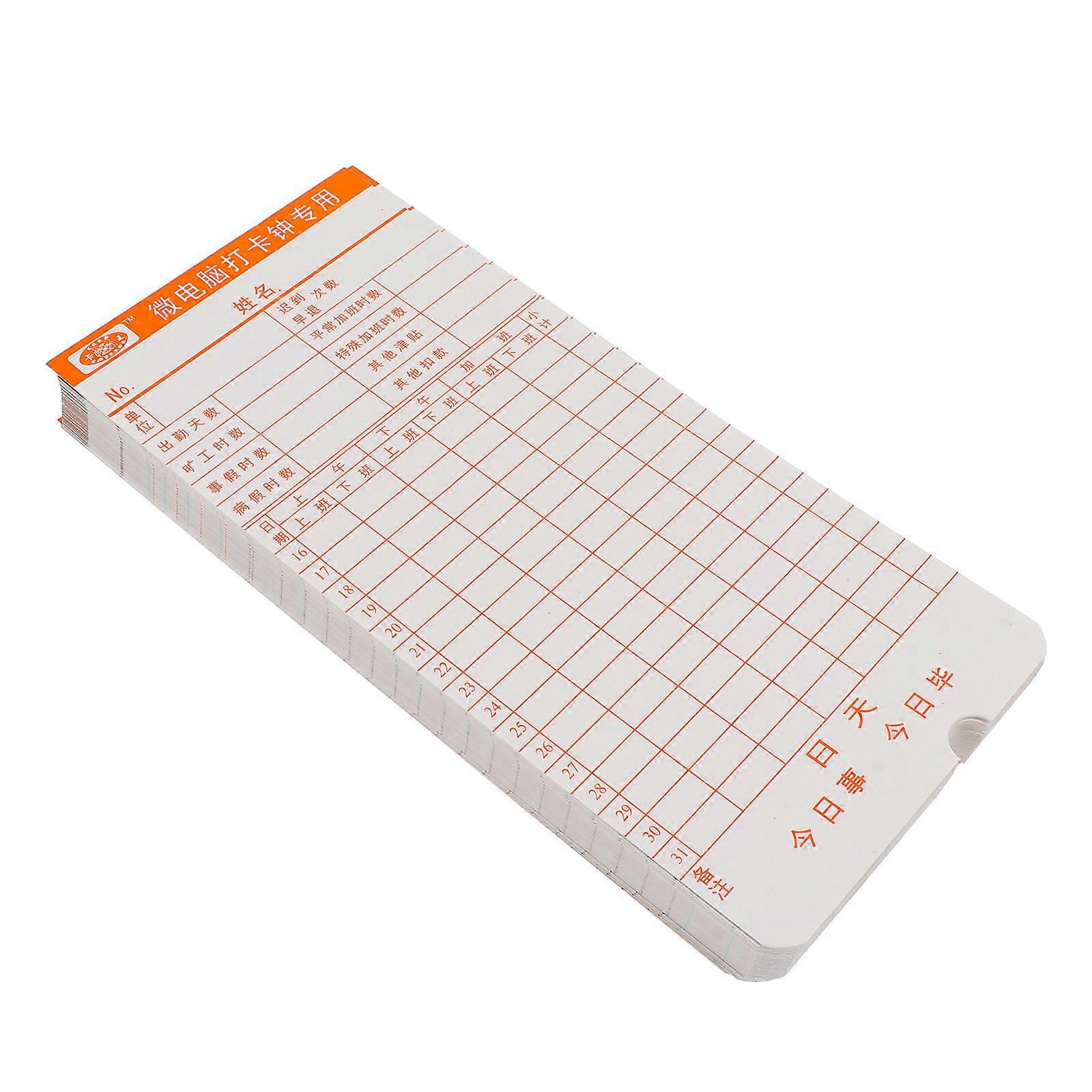 Attendance Recorder Time Card for Monthly Clocking 100 Sheets Set