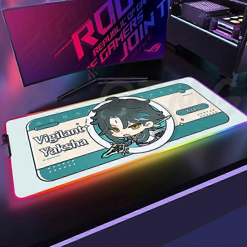 Large RGB Mouse Mat Genshin Design Gamer Mousepads LED Gaming Mousepad Big Luminous Desk Pad Desk Mats Backlit Mouse Pads