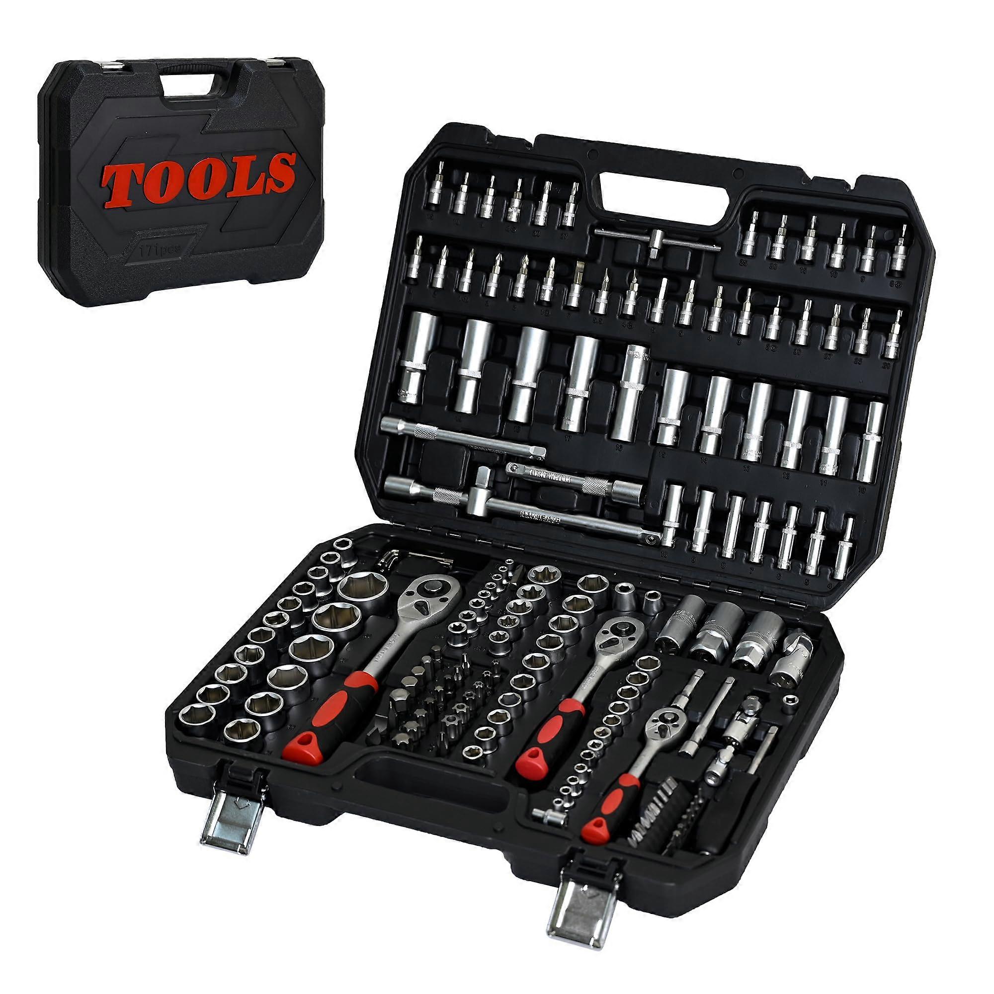 171 Piece Socket Wrench Set with Ratchet and Combination Wrenches, Durable Steel Home  Kit