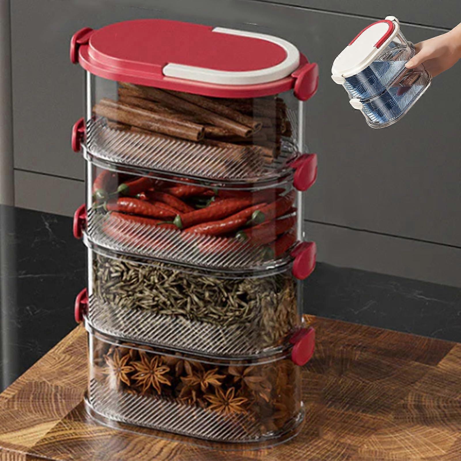 Spice Organizer with Airtight Freshness Seal, 4Layer Stackable Seasoning Storage Box, Red