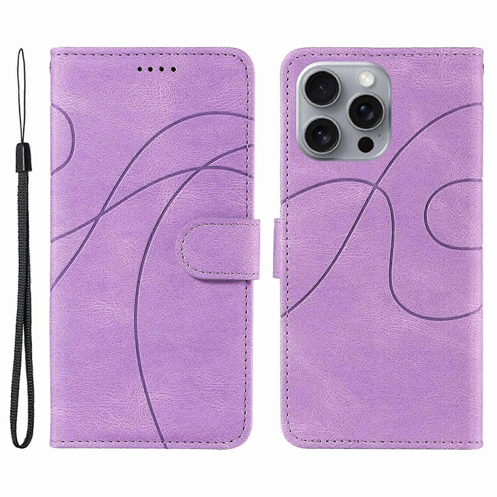 For iPhone 16 Pro Max Case Leather Stand Feature Flip Phone Cover Line Pattern