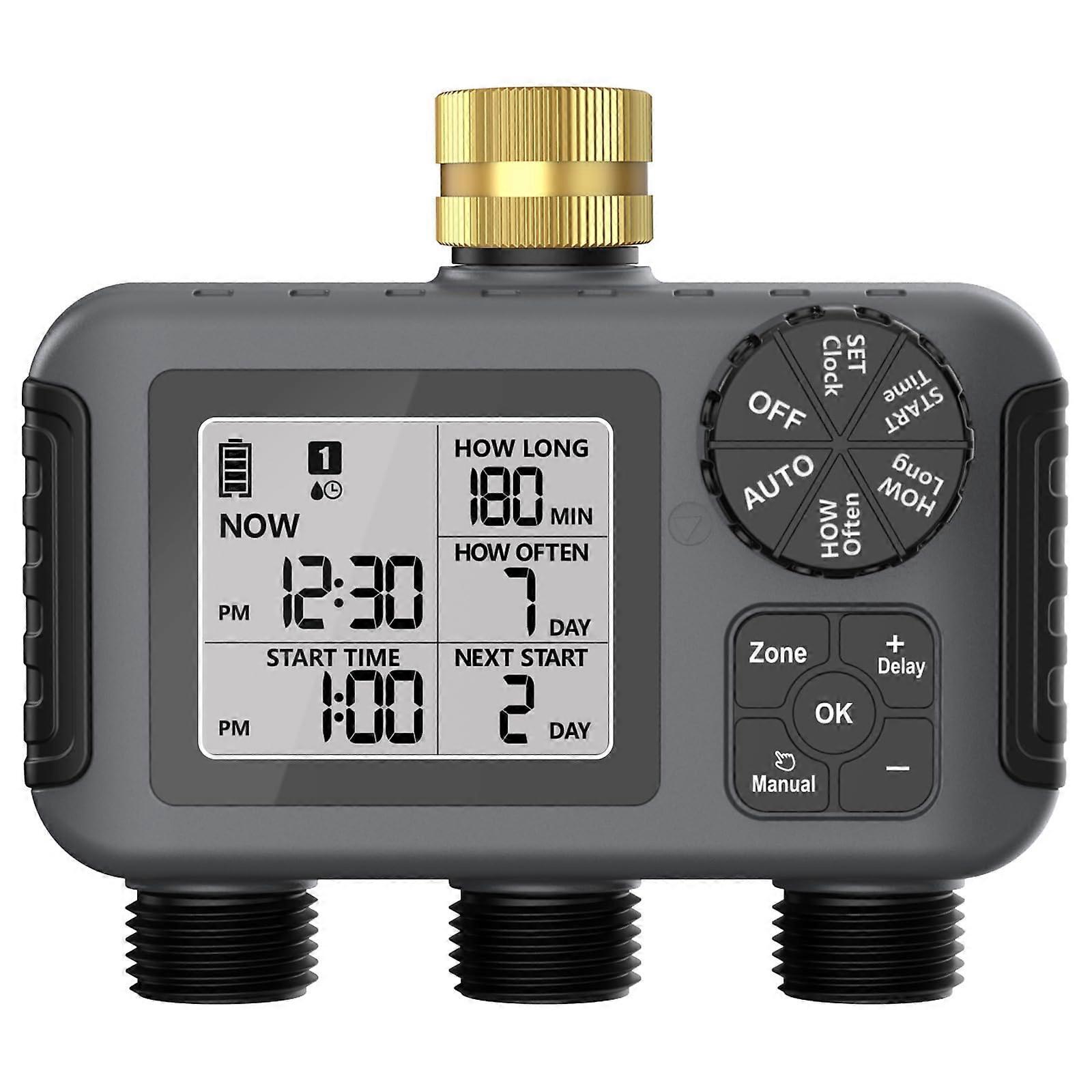 Garden Irrigation Timer Dual Zone LED Display Programmable Automatic Watering System with Soil Sensor