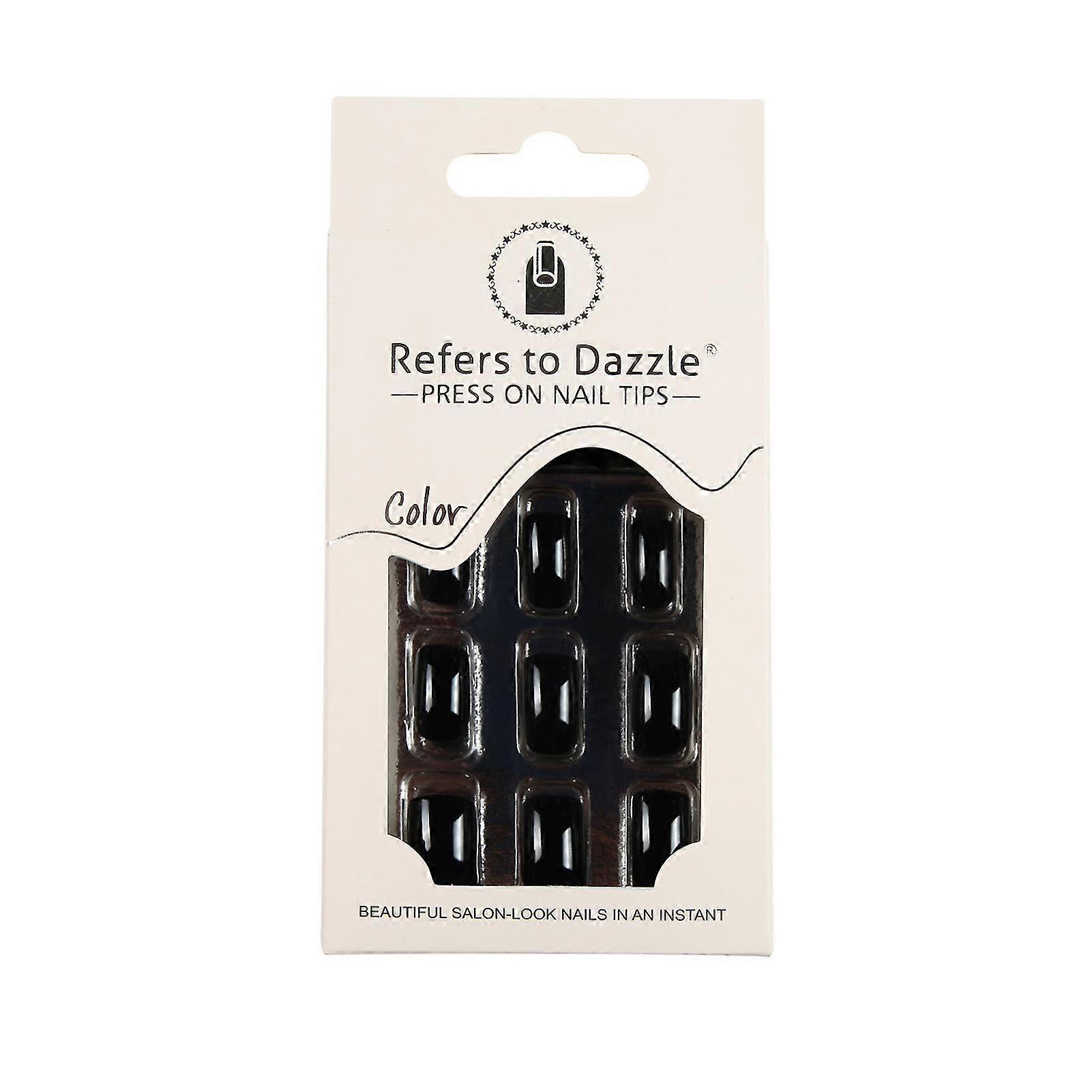 25-26 Solid Color Rectangular False Nails Women Easy To Press Elegant Artificial Nails