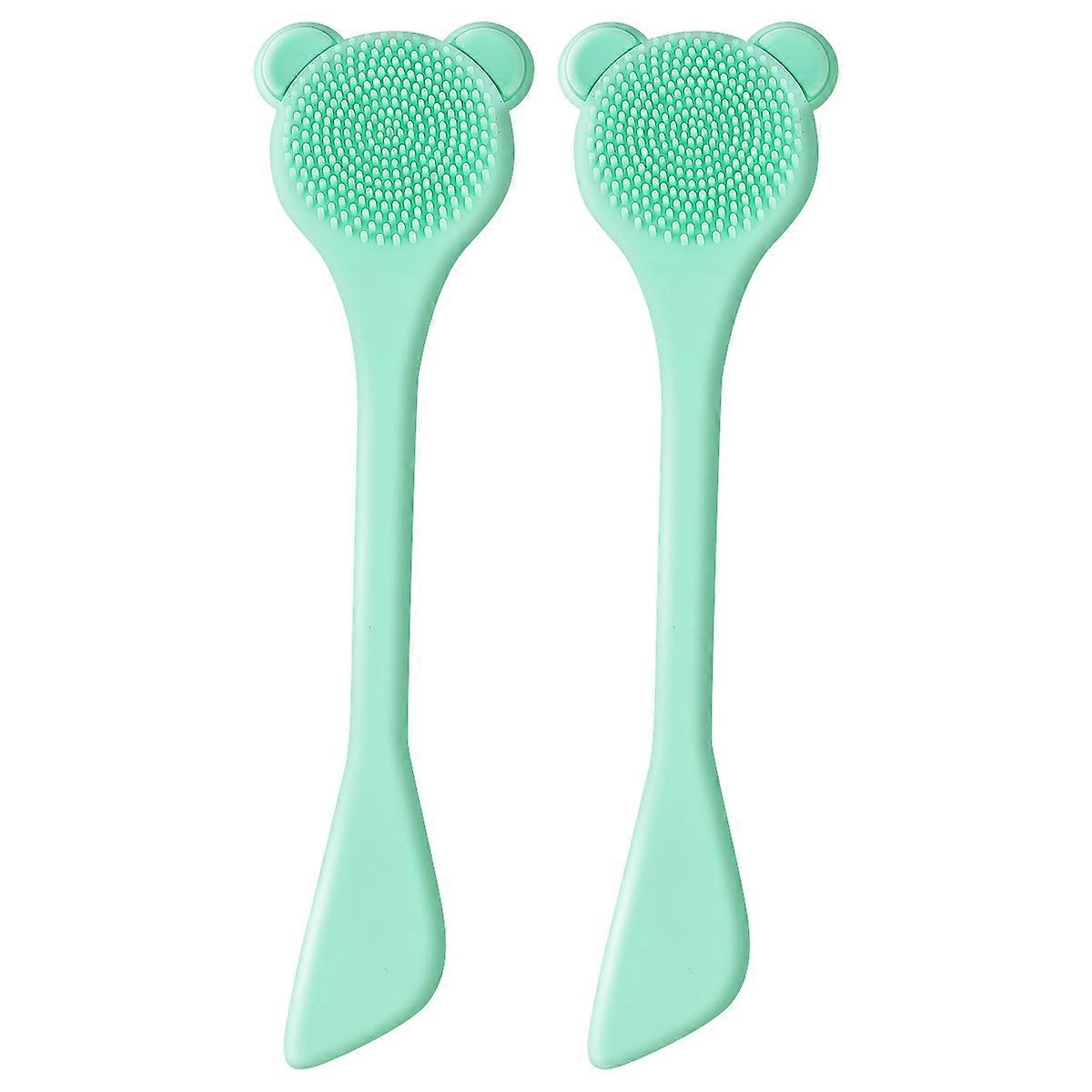 Face Cleaning Brush Silicone Tool for Cleaning Use 4Pcs Green Long Handle