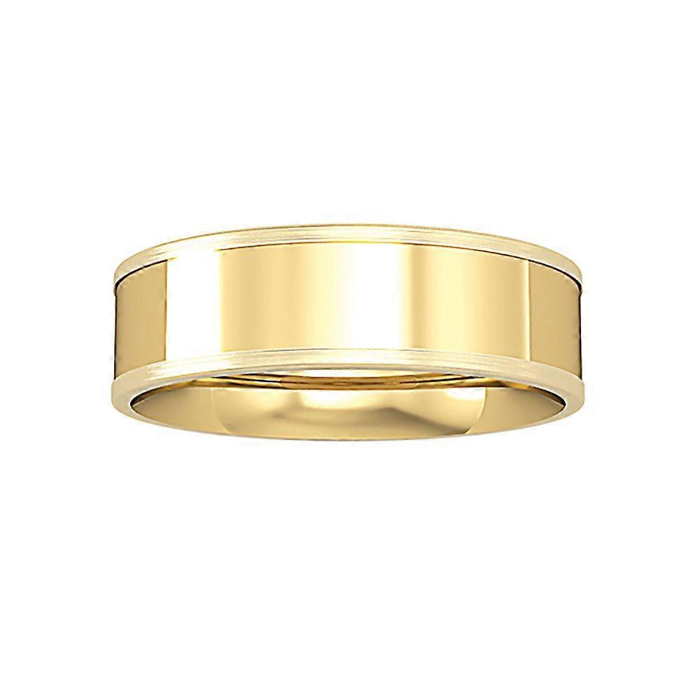 Jewelco London 9ct Yellow Gold Flat-Court Satin Edge Band Wedding Ring 6mm
