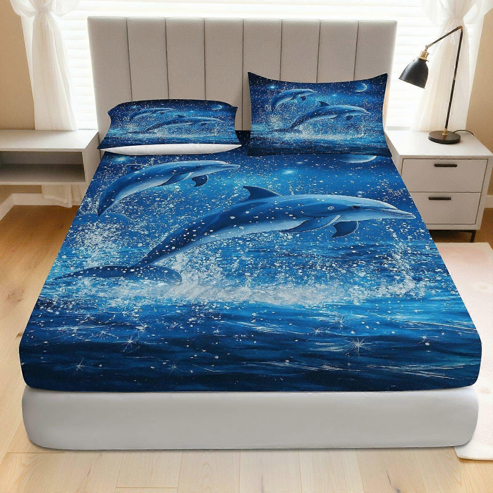 3pcs Ocean Dolphin Splash Fitted Sheet Set  Coreless Marine Theme