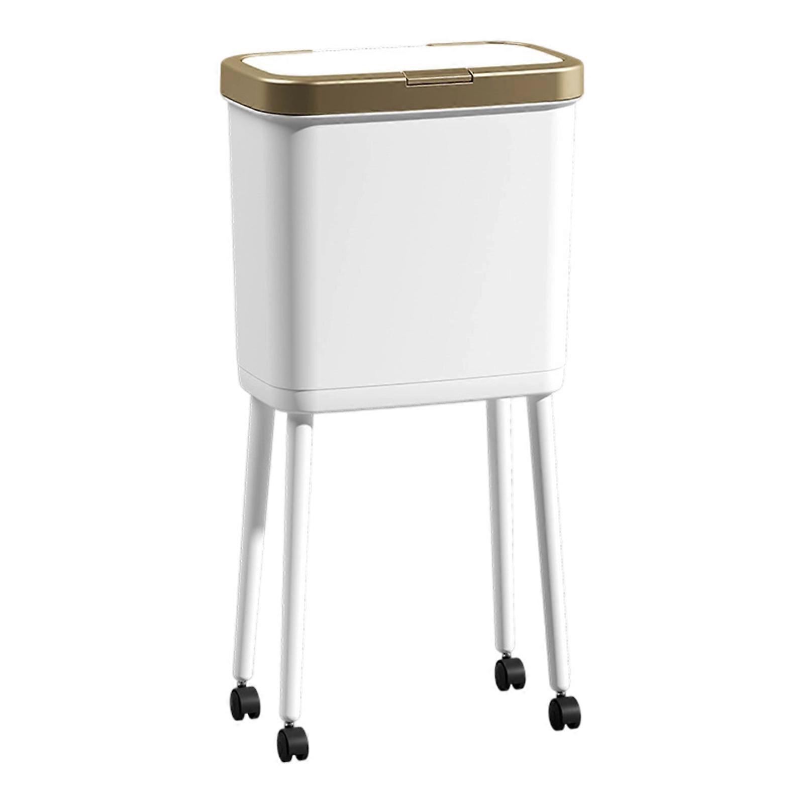 Durable Wheeled Kitchen Waste Bin 15L Spacious Size Ideal For Tight Space Garbage Container  White