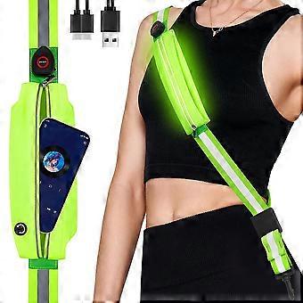 LED Reflective Belt Sash with Phone Holder, High Visibility Reflective Running Gear Rechargeable Light Up Safety Lights