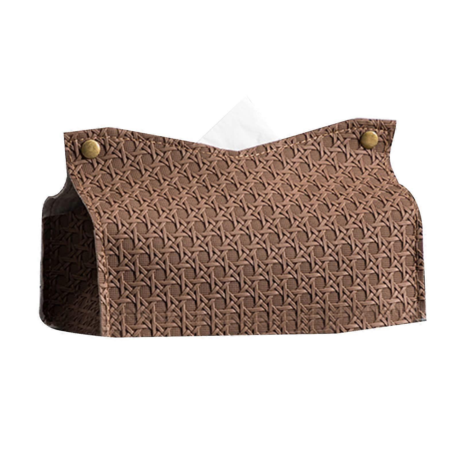 PU Leather Rectangular Tissue Box Cover with Easy Refill, Decorative Holder for Home Countertop Gold