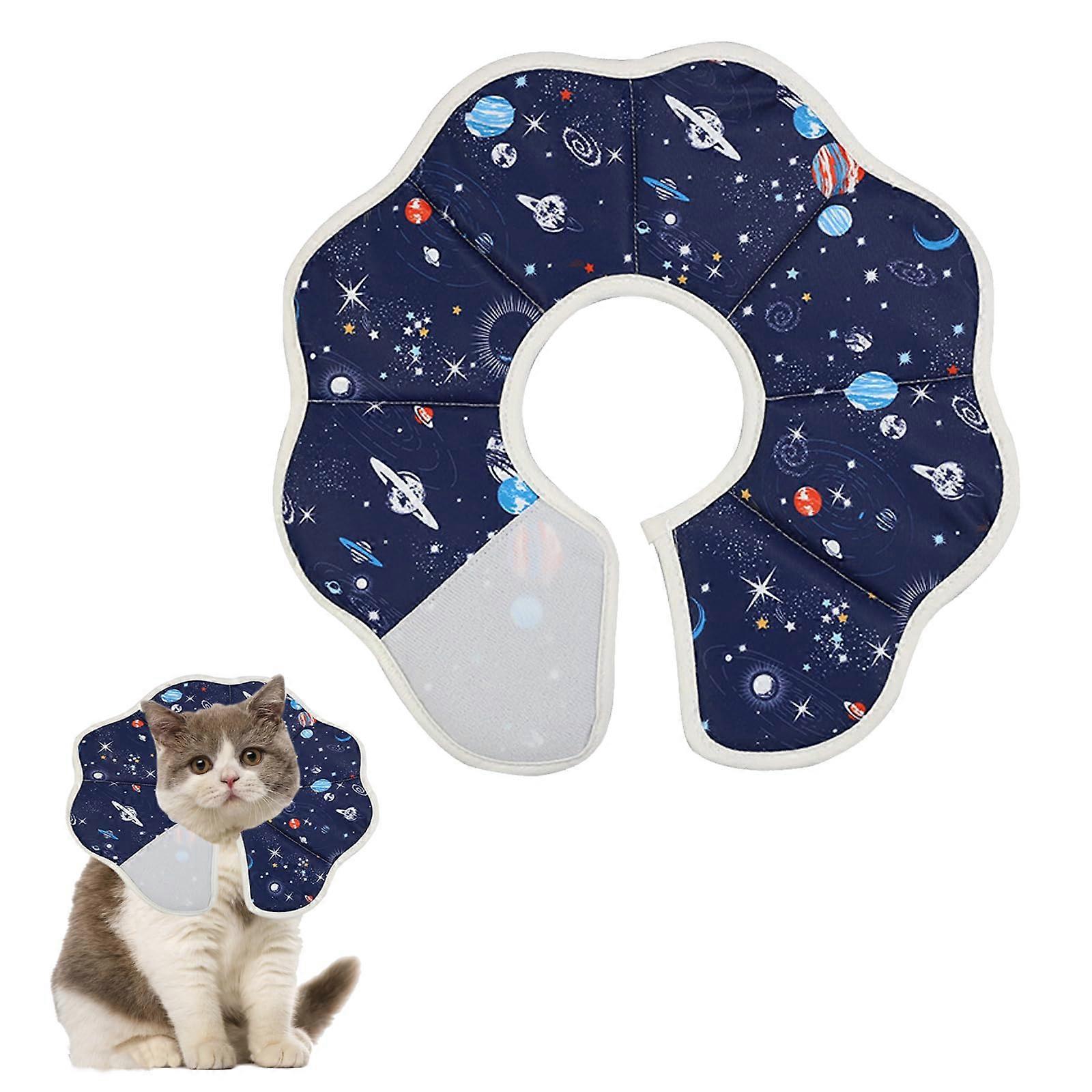 Cat Recovery Collar Adjustable Soft Cone with Cute Planet Pattern for PostSurgery AntiLick Protection