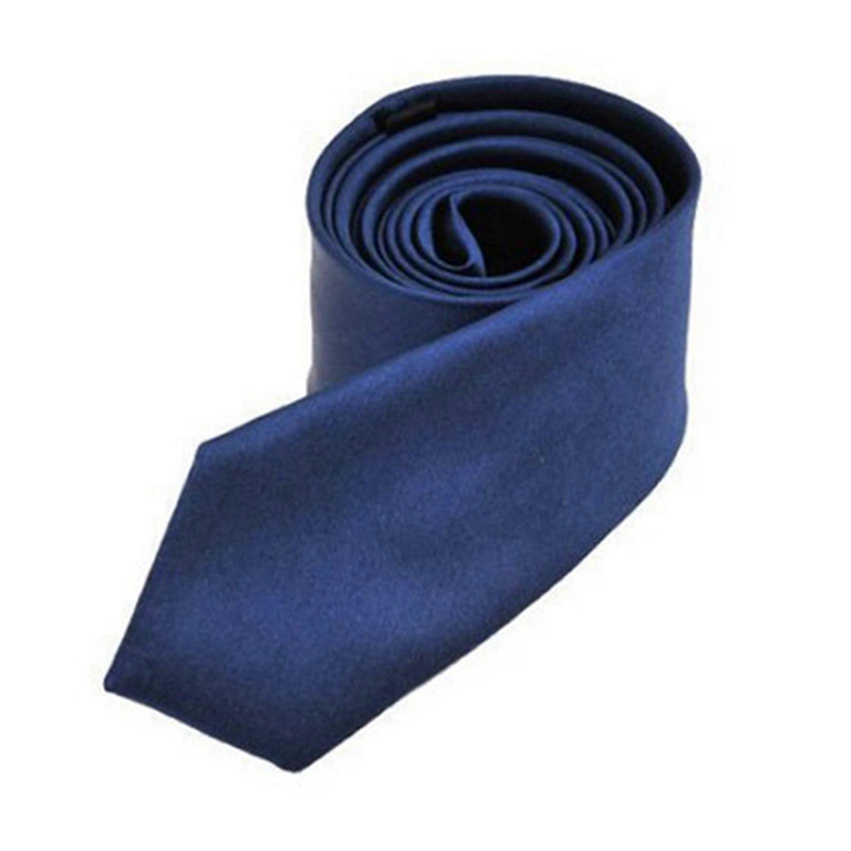 3X Polyester Narrow Neck Tie Skinny Solid Dark Blue Thin Necktie for Men (2 Inch Max Width)
