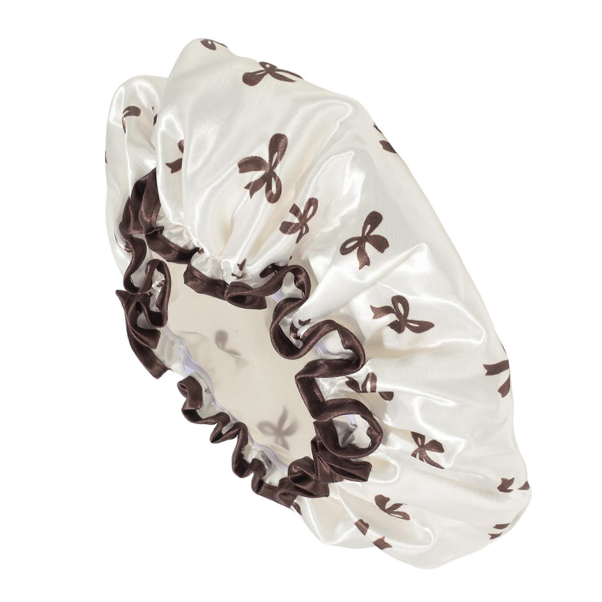 Large Waterproof Satin Shower Cap with Adjustable EVA Layer for Women  White Double Layer Design