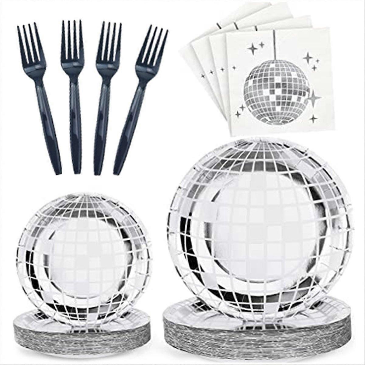 Disco Party Supplies Tableware Set Disco Ball Dinner Plate, 200 PCS