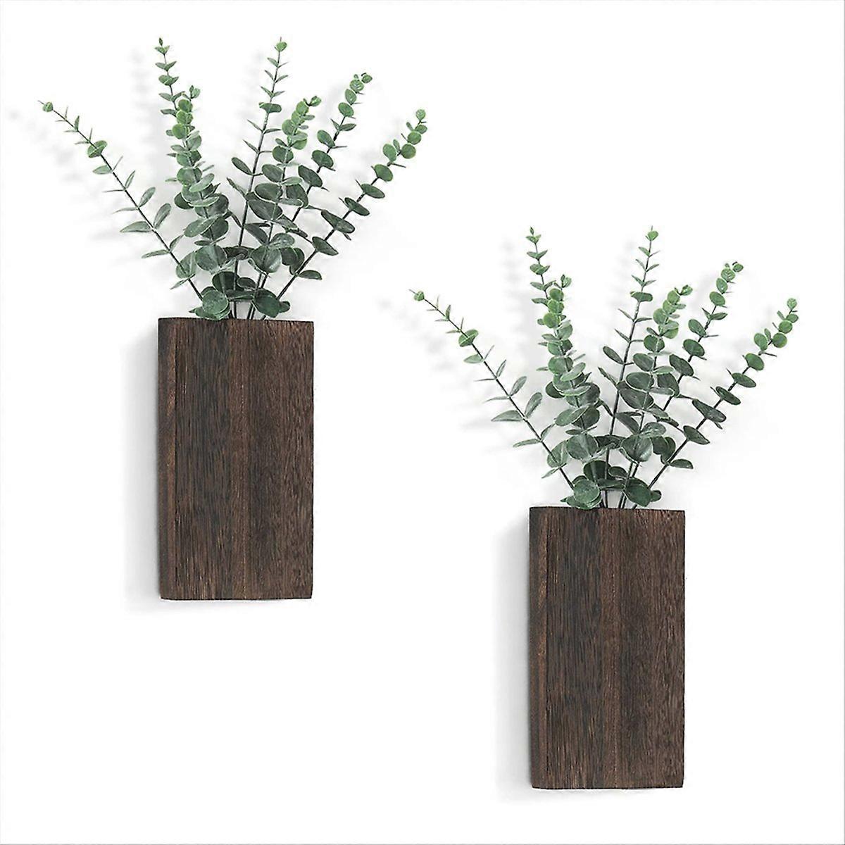 Wood Wall Planter Vase with Artificial Eucalyptus