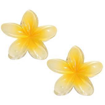 2 Presilhas de Cabelo em Formato de Flor Havaiana Amarelo Creme, Acessórios de Hibisco e Plumeria para Cabelos Grossos