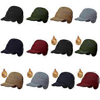 Gorro de invierno con visera cortavientos para hombre y mujer, gorro de punto con forro polar y orejeras.