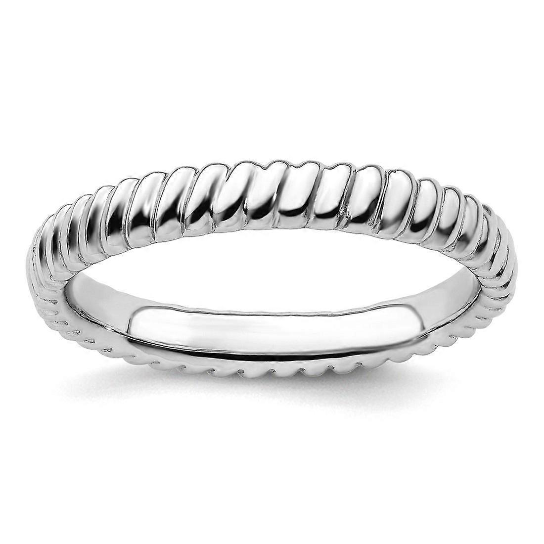 925 Sterling Silver Polished Patterned Stackable Rhodium Ring Stackable Ring for Women - Ring Size: 5 to 10