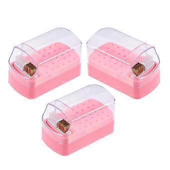 Pink Nail Drill Bit Holder for Storage with Cleaning Brush 6Pcs Set