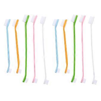 Hundtandborste i nylon med dubbla huvuden för rengöring av husdjursmunnen, 10-pack