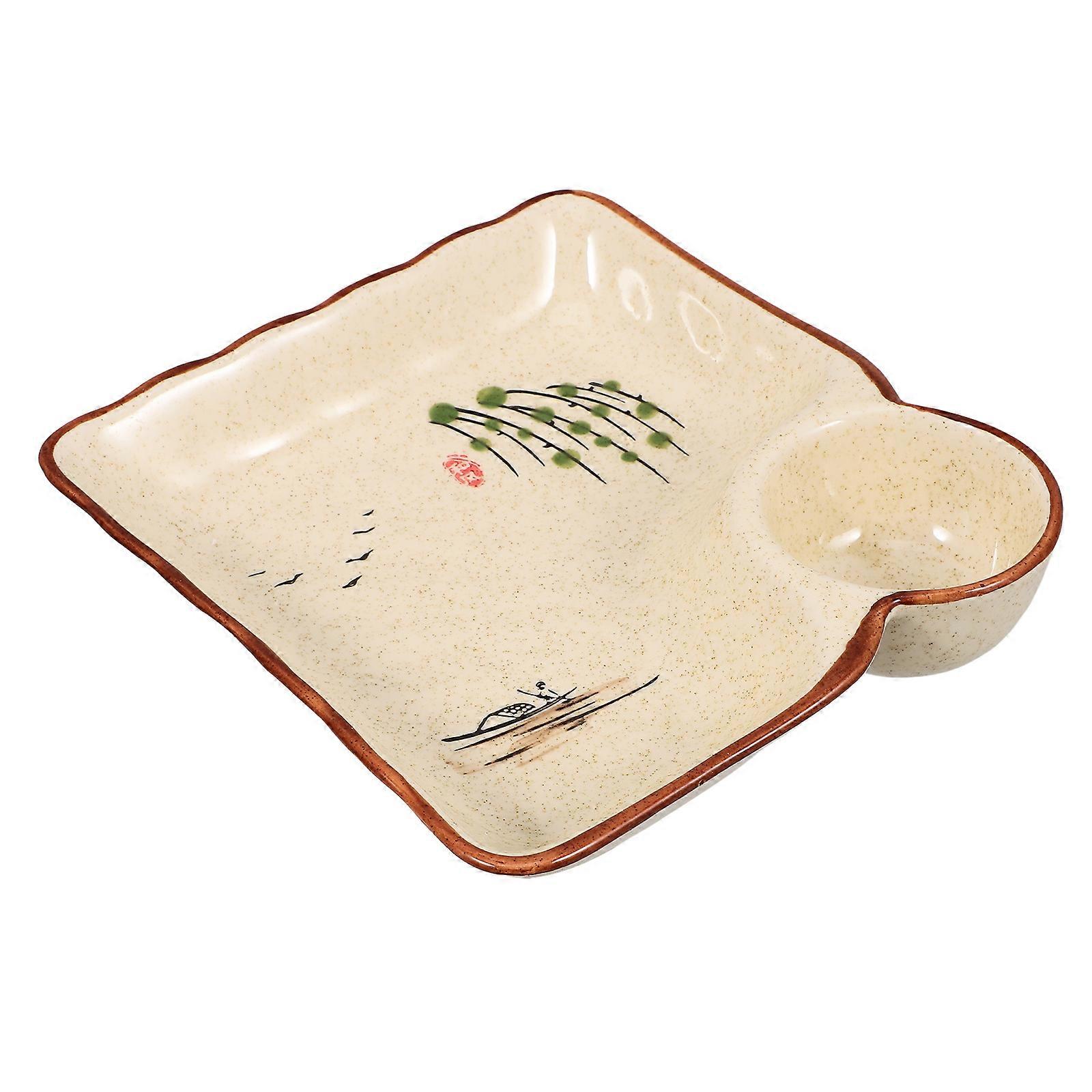 Household Dumpling Plate with Sauce Divider Ceramic Serving Platter