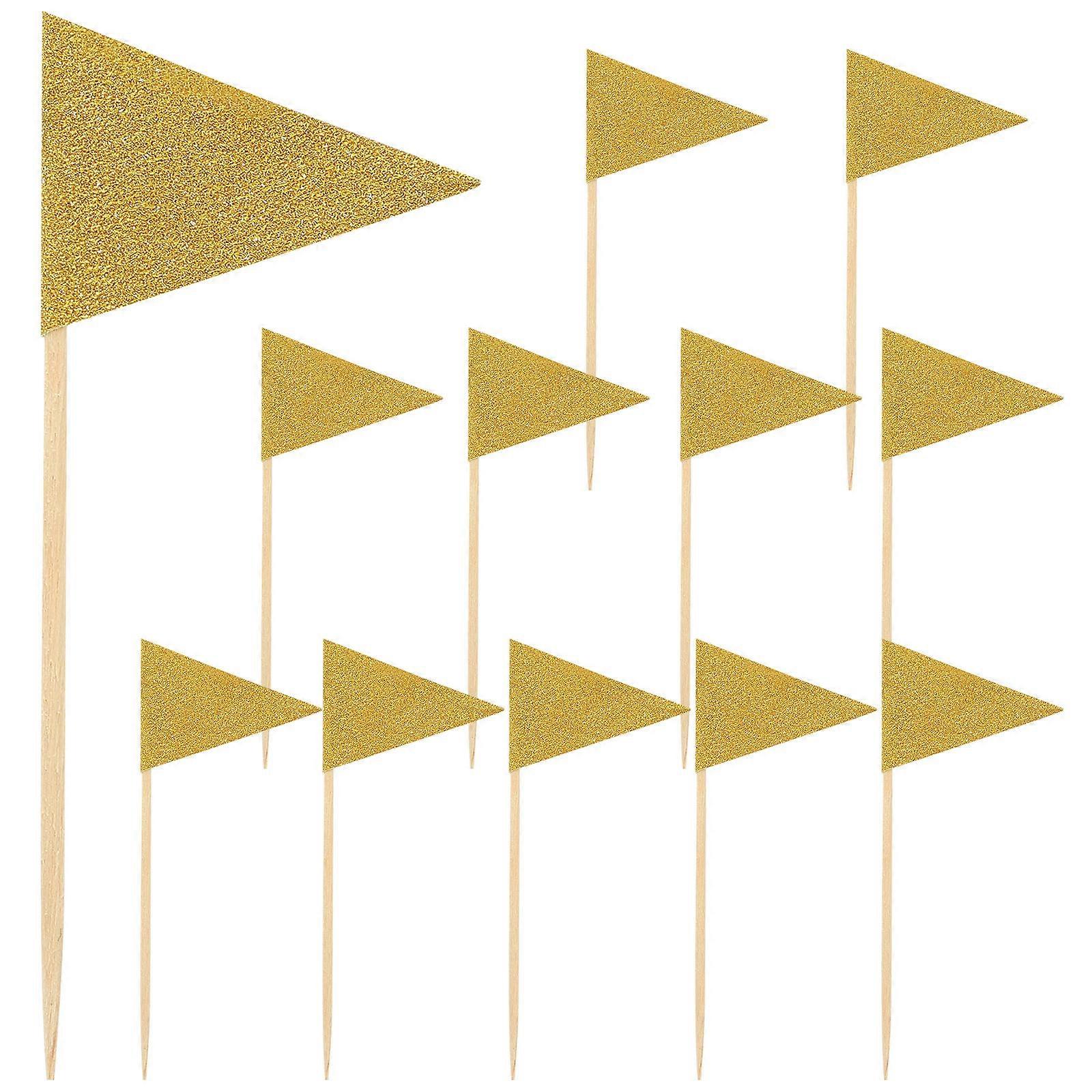 Egg Cake Insert Flags for Decor with 12Pcs Toothpick Food Flags Golden