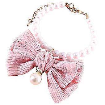 Pink Pearl Cat Collar Decorative Bowknot Collar for Pet Use