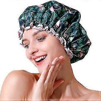Shower Cap, Reusable Bath Shower Caps for Women Long Hair, Double Layer Waterproof Bathing Shower Hat Hair Protector Flamingo 11.5/30cm