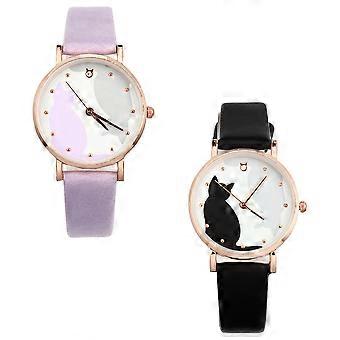 2 stks schattig Cartoon Kitten Quartz horloges modieus meisjes polshorloge