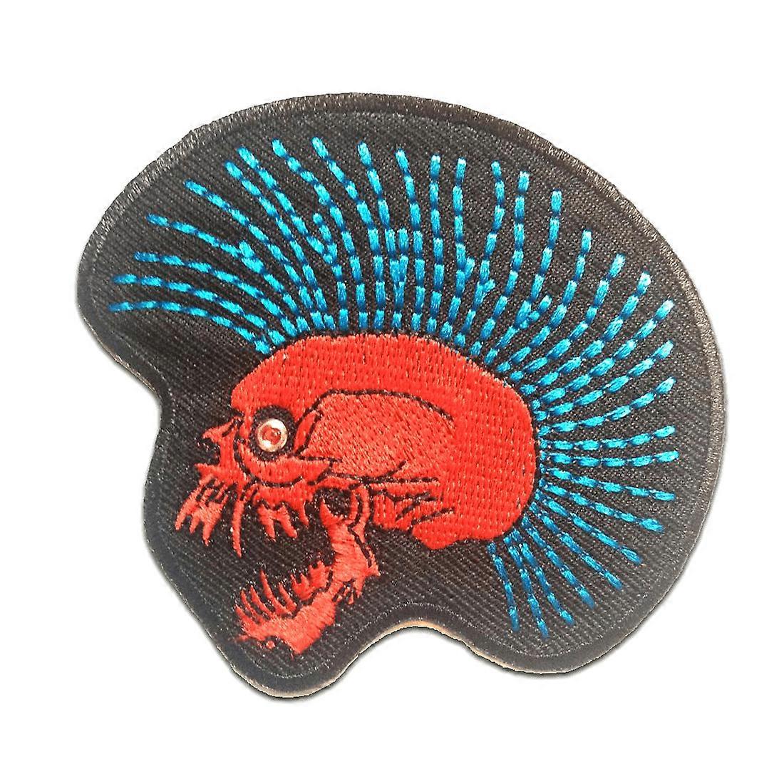 Patch / Iron-on Patch - Punk Skull Biker - red/blue - 8.5 x 7.6 cm - Patches
