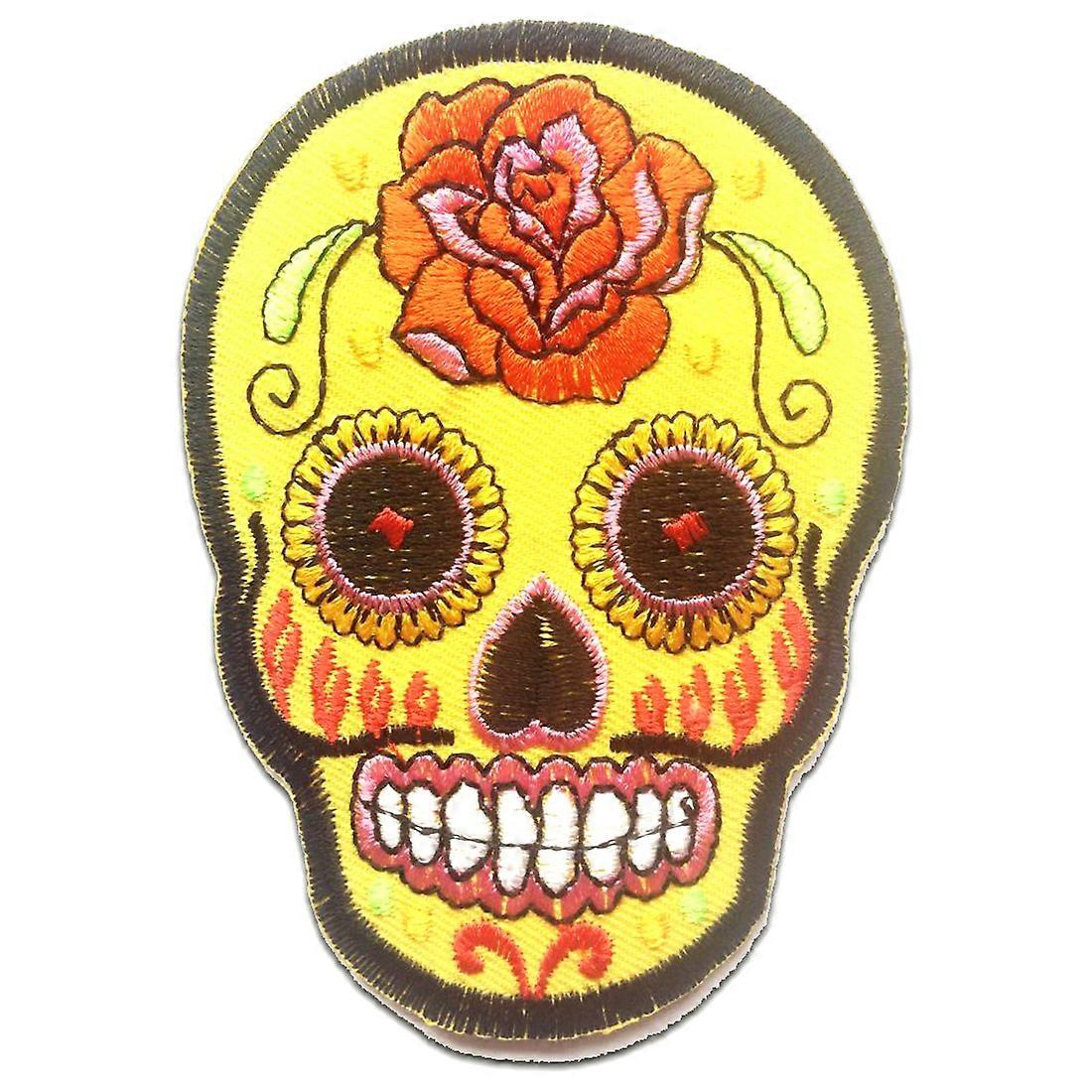 Patch / iron-on patch - Skull skeleton - yellow - 6.5 x 9.3 cm - Iron-on patch