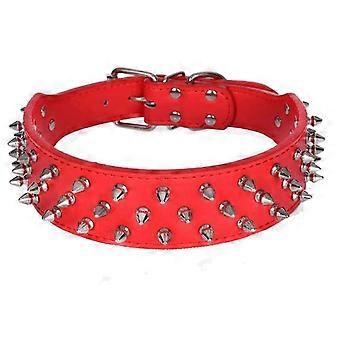 Walking Leather Dog Collar with Nickel Plated Spikes Pitbull Bull Terrier Collar,Red,L:(Neck 21-24") Red L:(neck 21-24") Red L:(neck 21-24")