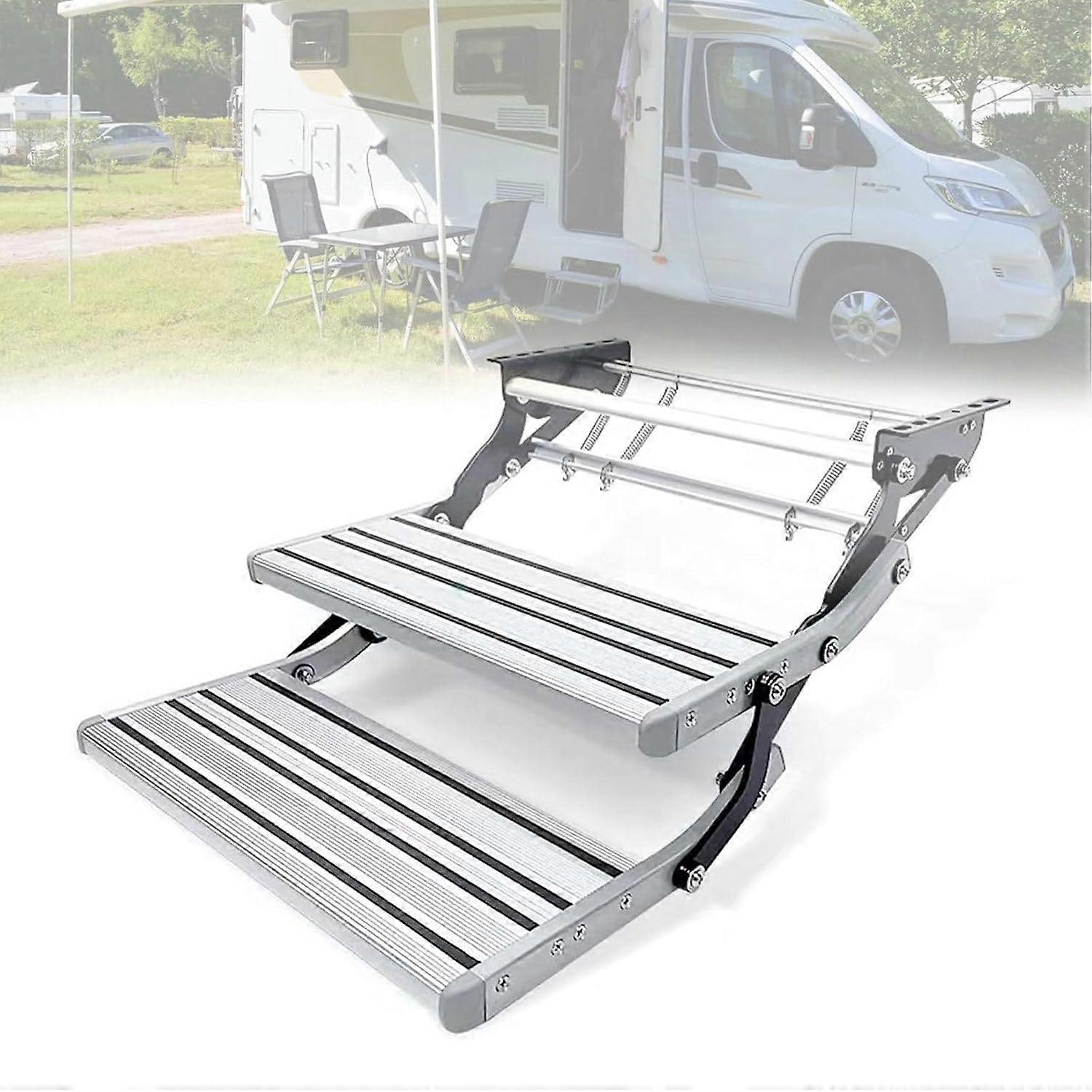 Foldable RV Steps 2 Step with LED Light, AntiSlip Surface,  Load Weatherproof Camper Step
