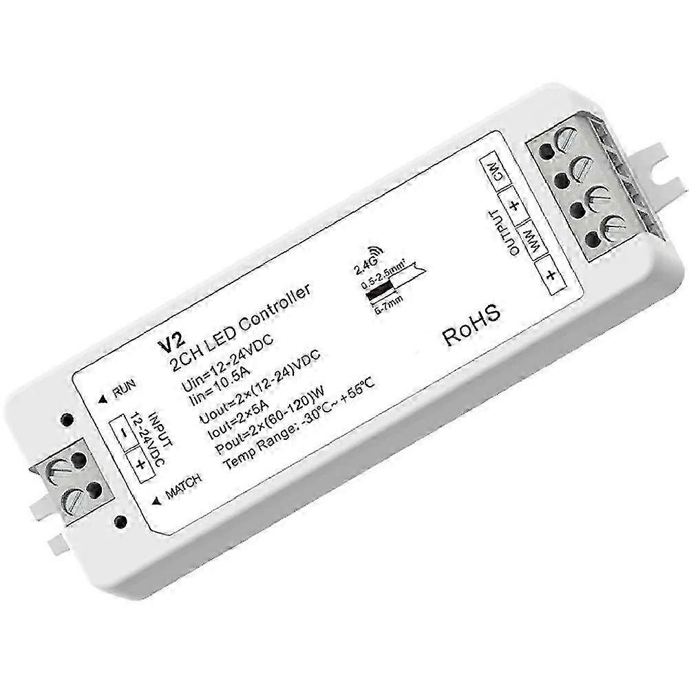 LED Controller CCT LED Strip Dimmer 2CH5A Auto-Transmitting Function Fade Mode Touch Slide 2.4GRF Remote Controller