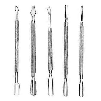 5 Pcs Stainless Steel Cuticle Pusher & Cutter Set - Professional Salon Quality Nail Tools for Manicure & Gel Polish Removal