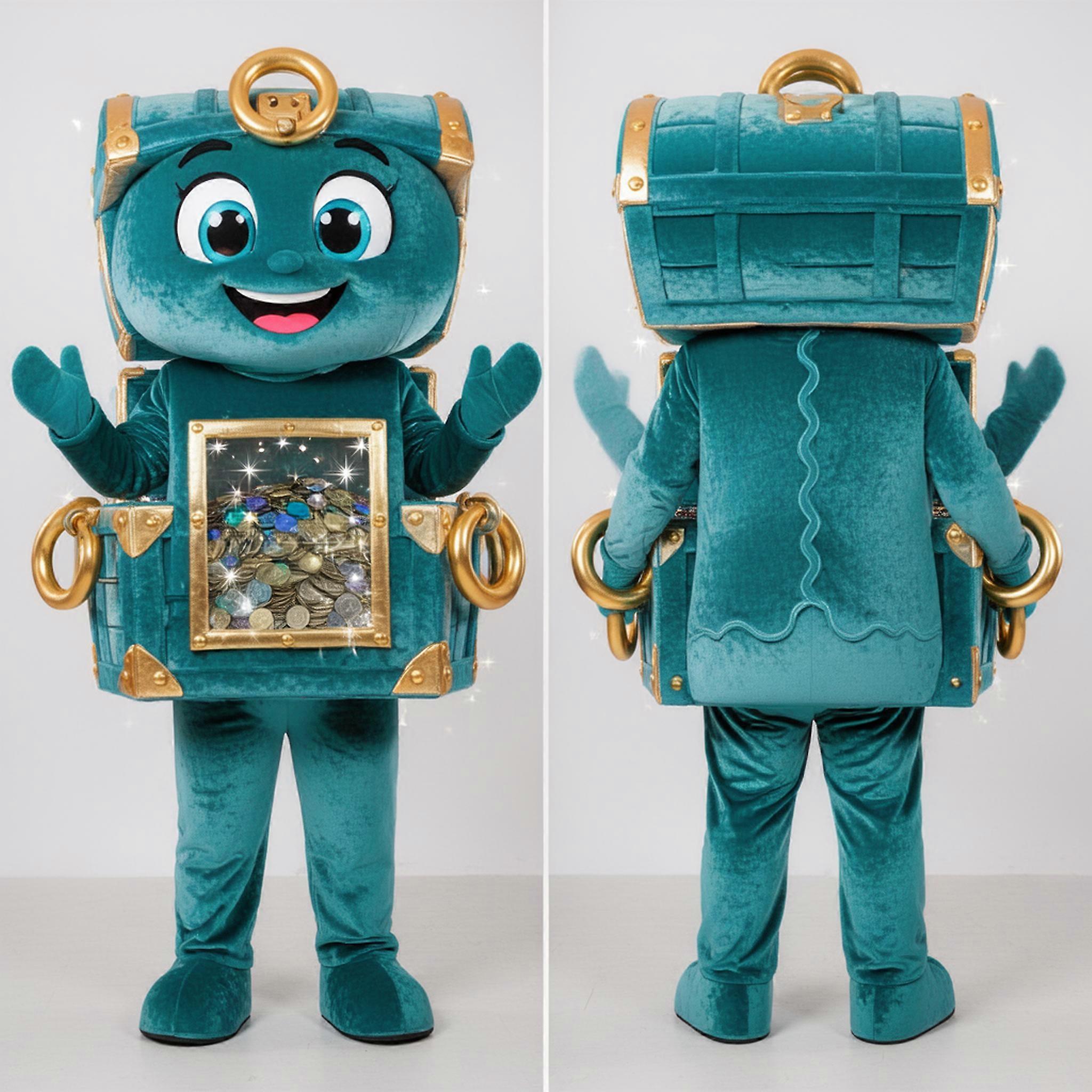 MASTICOT Teal Velvety Treasure Chest Mascot