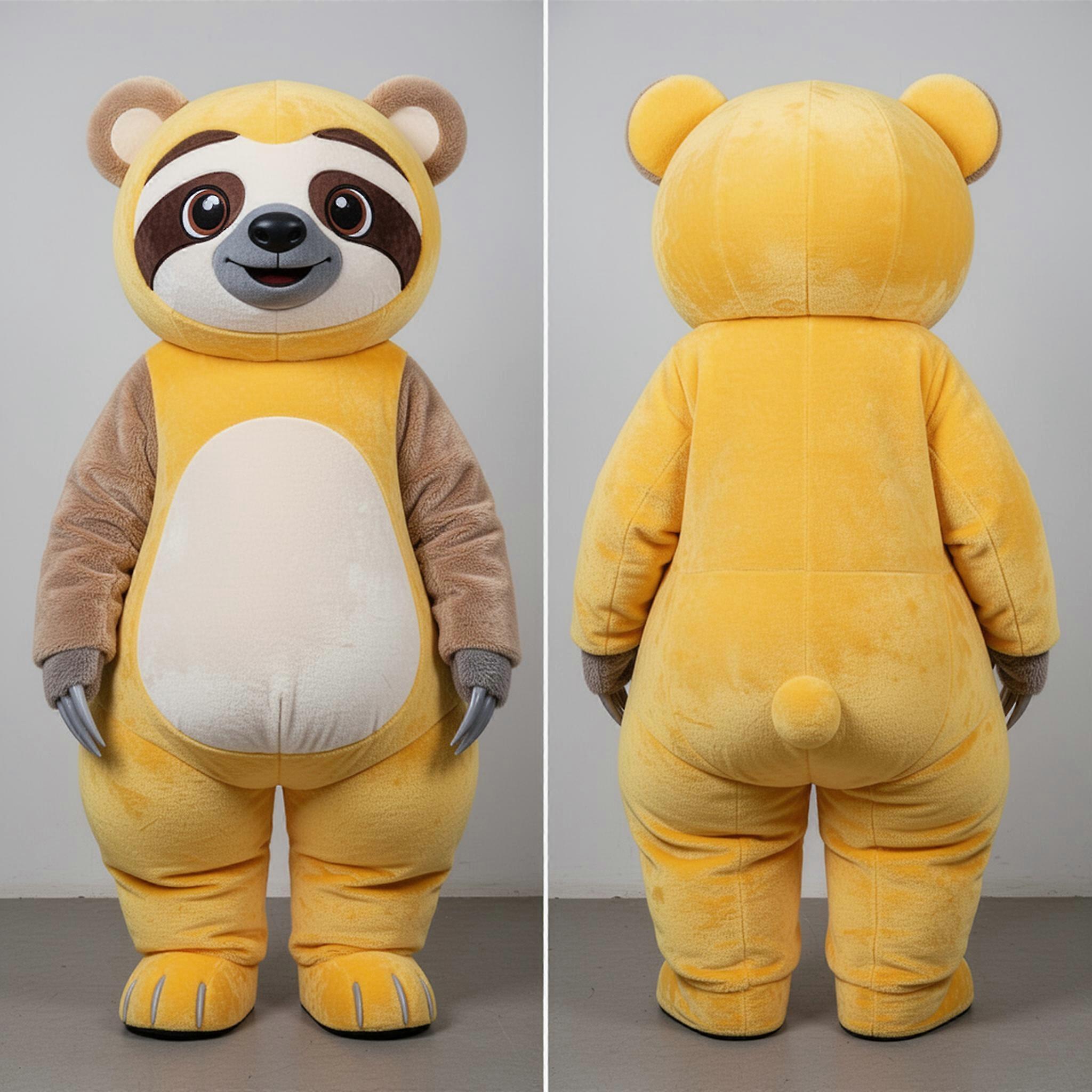 MASTICOT Vibrant Yellow Cuddly Sloth Bear Mascot