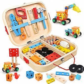 Wooden Toolbox Toy with Lanyard, Cute Cartoon Educational Building Blocks Set for Hand-Eye Coordination, Birthday Easter Gift for Boys and Girls