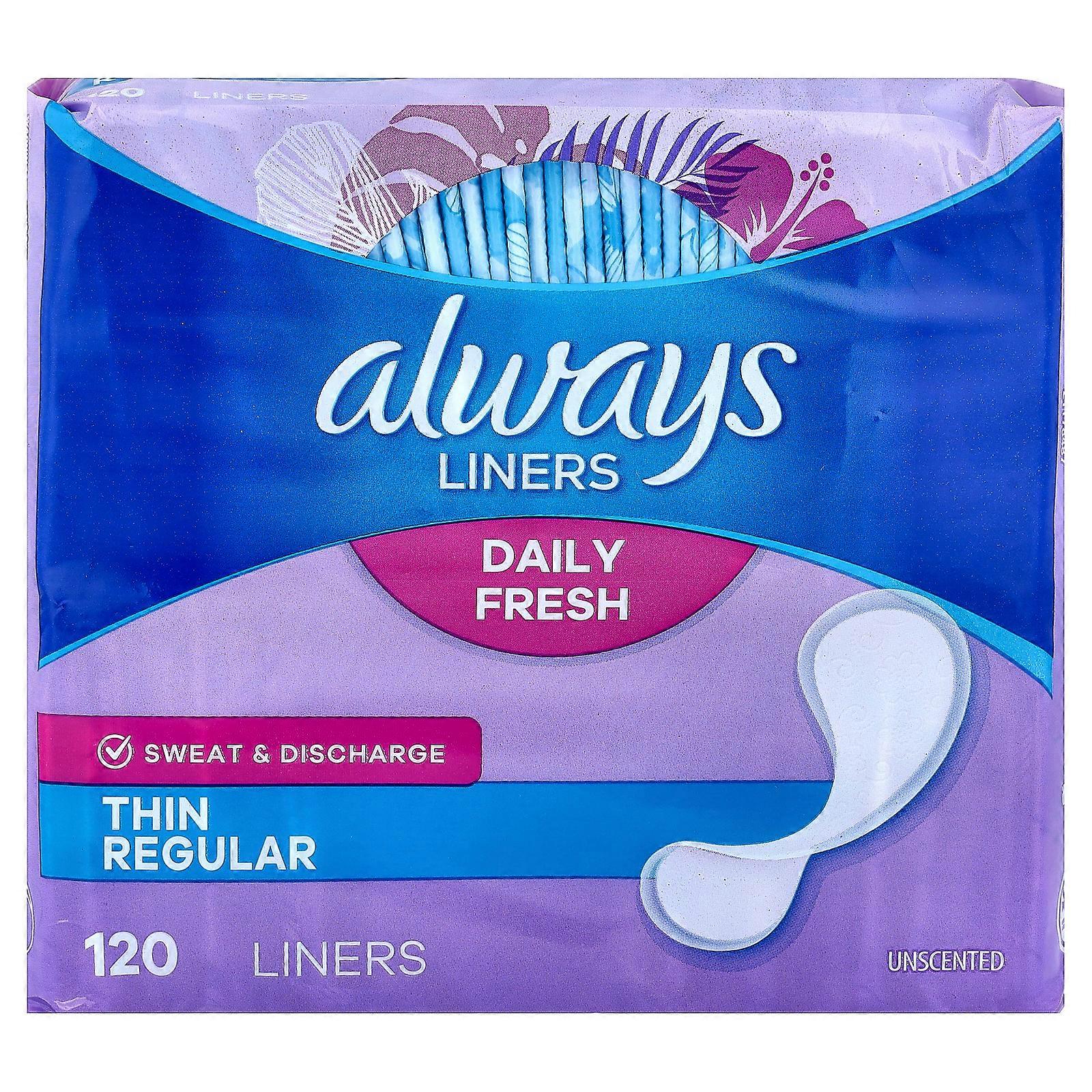 2 x Always, Daily Fresh Liners, Thin, Regular Unscented, 120 Liners