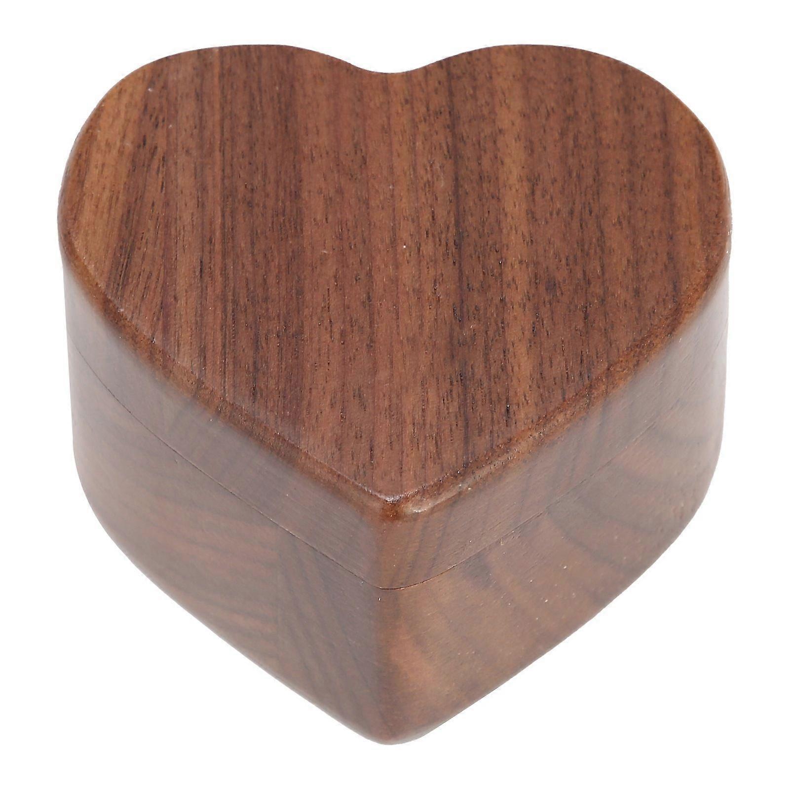 Handmade Walnut Heart Ring Box, Rustic Velvet-Lined Keepsake