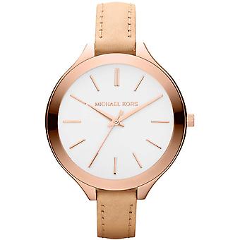 Mkors slanke Runway Quartz analoge Women's horloge met MK2284 Cowskin armband