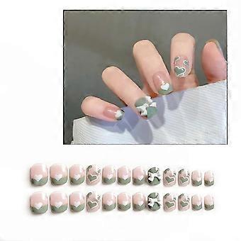 Press On Nails 24pcs Long Coffin, Acrylic False Nails with Nail Designs, Reusable Glue-On Tips for Women