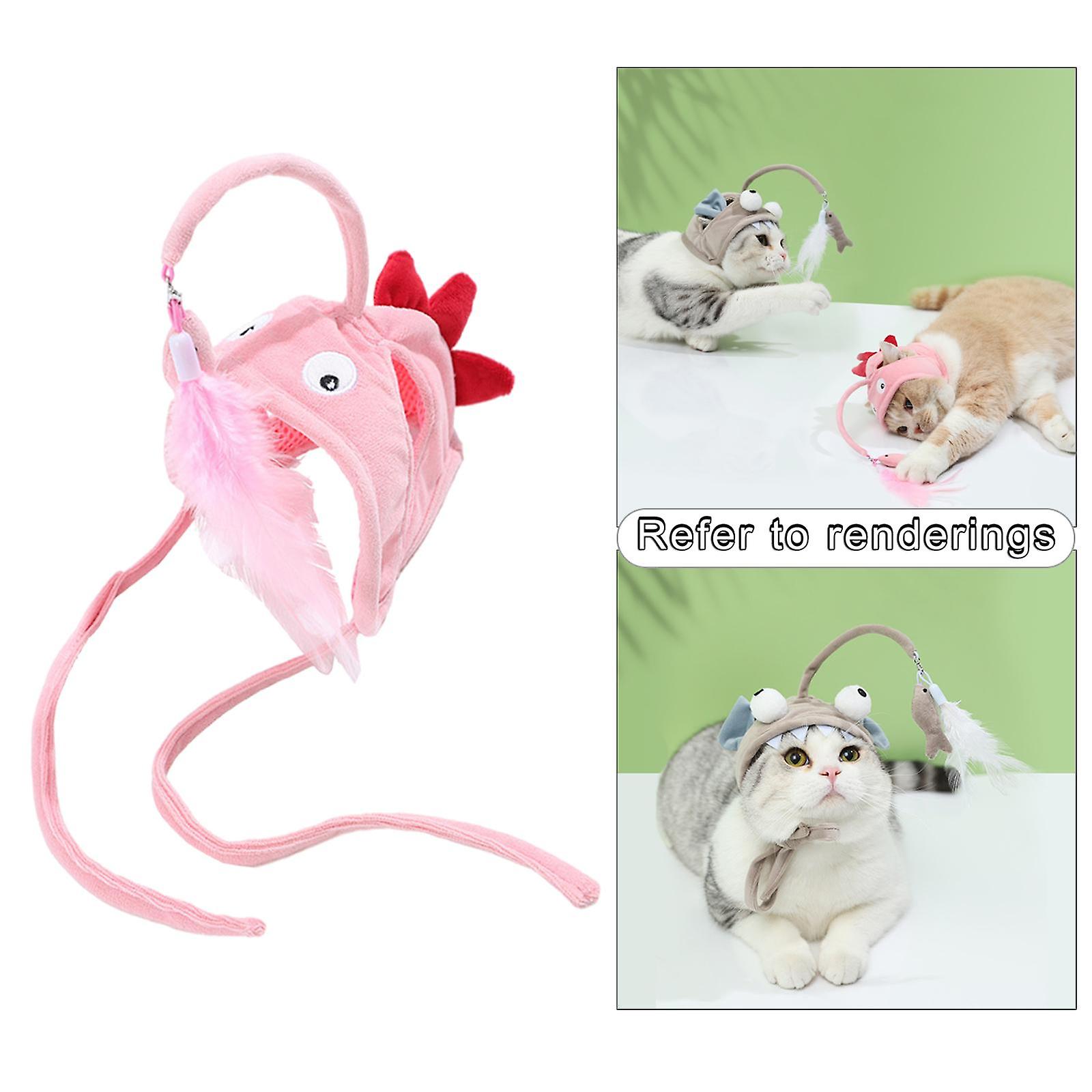 Funny Cat Feather Toy Interactive Cat Teaser Wand for Indoor Training Kitty Pink Dinosaur