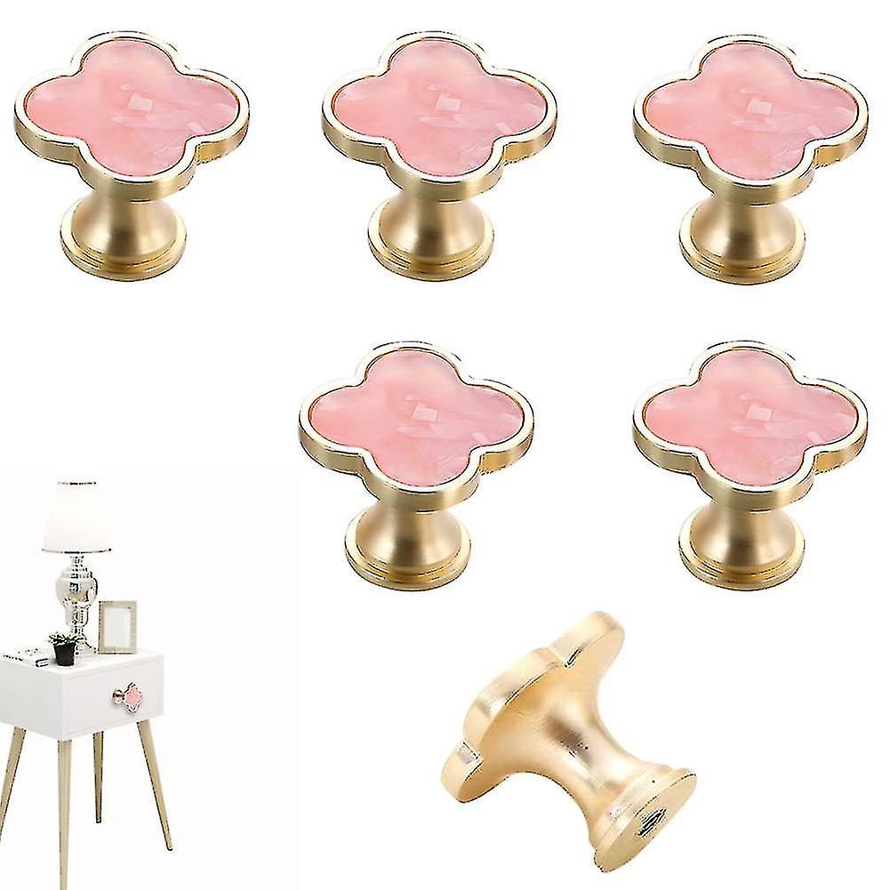 6 Pcs Four leaf Clover Handle Creative Cabinet Drawer Pulls Gold Knobs For Dresser Wardrobe Pulls Zi