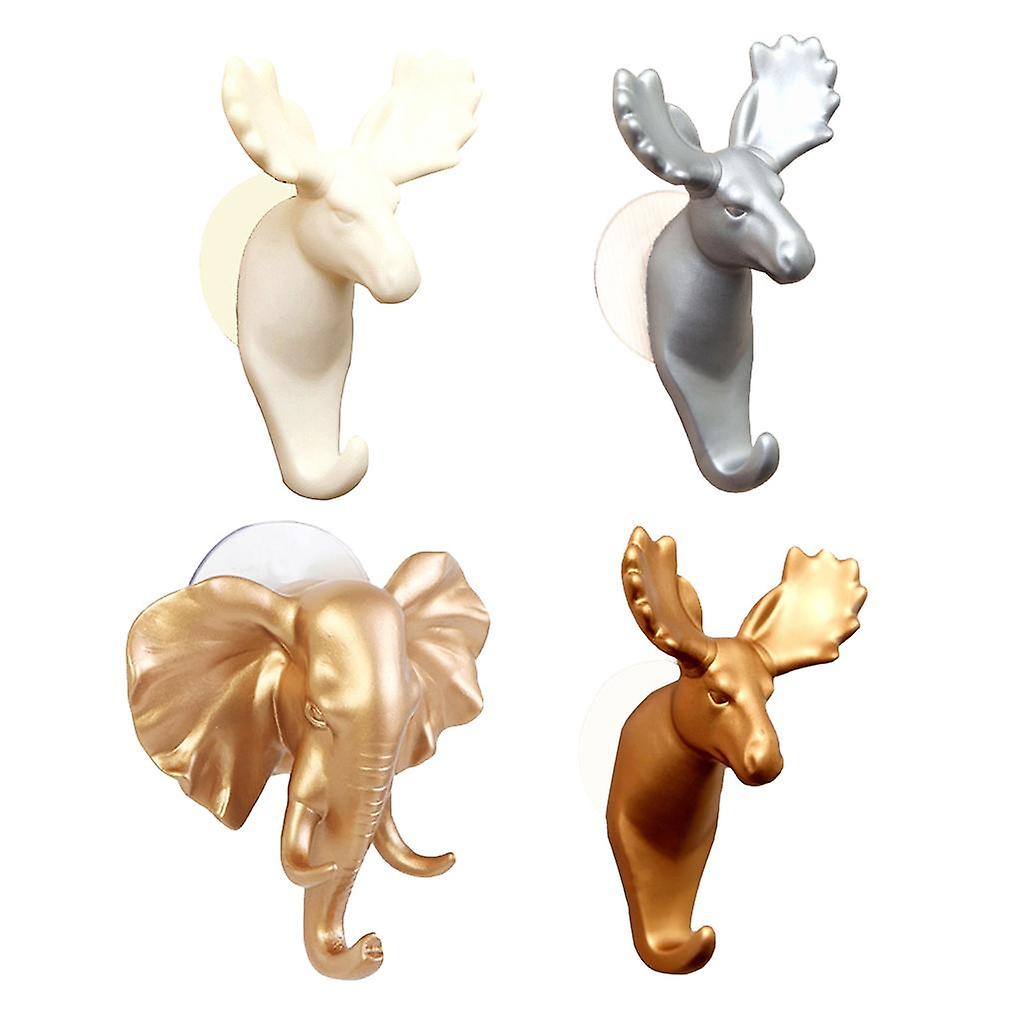 4pcs Elk Elephant Head Suction Hooks Wall Hanger Rack Holder