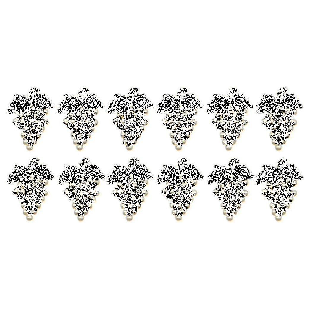 ブドウナプキンリング12個セット、きらびやかな模造ダイヤモンドと真珠の象眼細工合金ナプキンリング付き