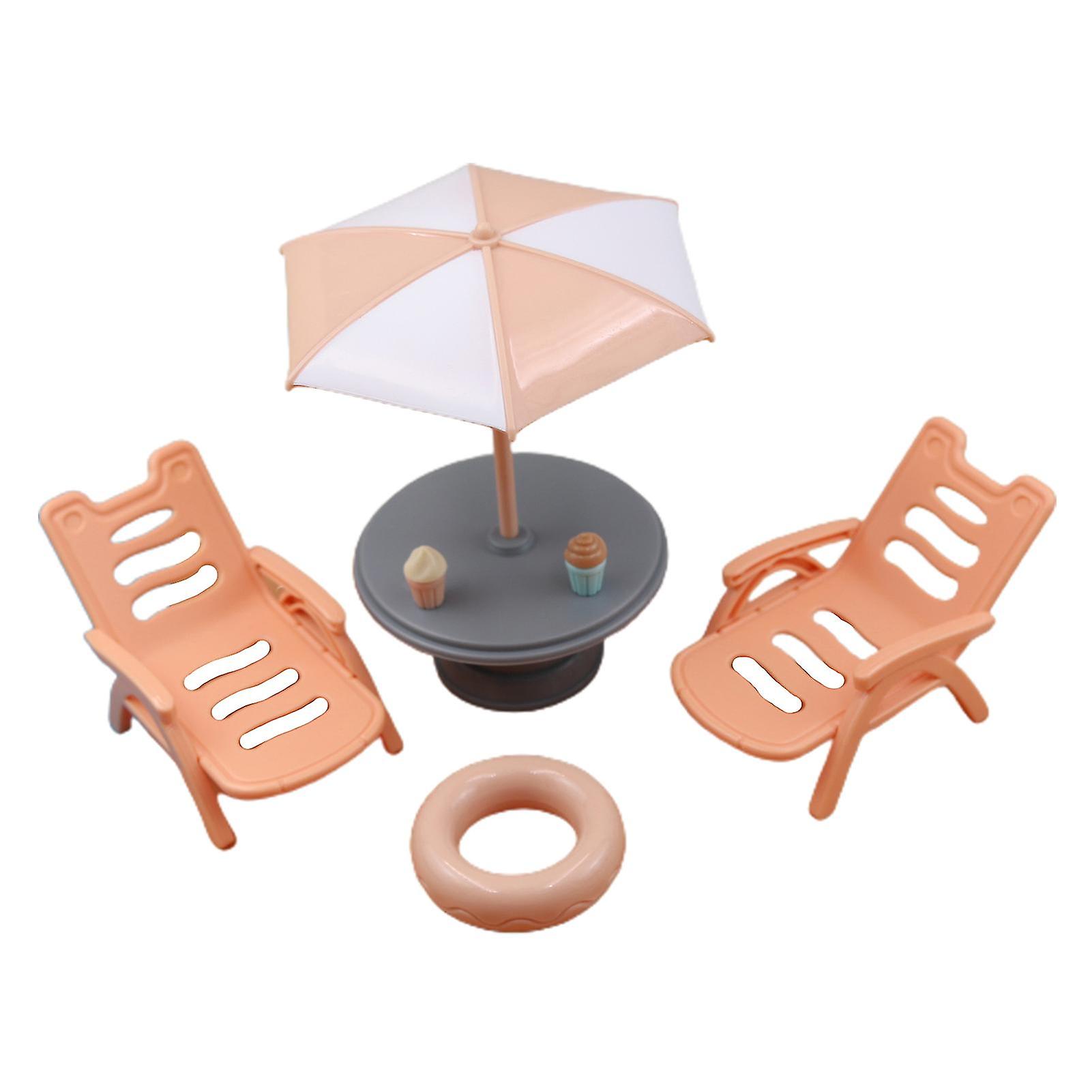 Miniature Beach Set Realistic Simulated Small Smooth Surface Comfortable Hand Feeling Collectible Portable Mini Beach Chair Model Toy Dollhouse