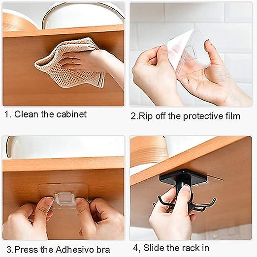 Lot De 2 Porte-ustensiles De Cuisine Rotatifs 360° - Sans Perçage - Noir - Pour Rangement Mural Pratique - 3